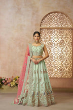 Kesar Fab Green Zari Silk Hand_Woven Lehenga