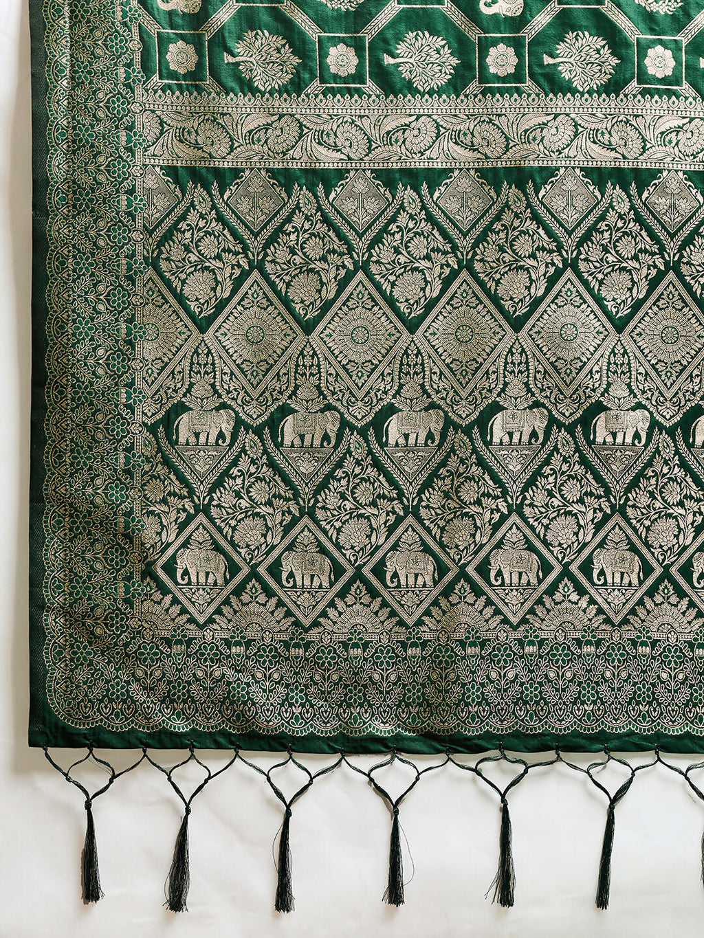 Shree Shyam Fashion Bottle Green Silk Blend Saree - Distacart
