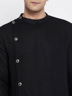 Even Apparels Black Pure Cotton Men's Sherwani Kurta With Asymetrical Cut - Distacart