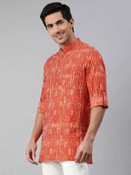 Janasya Men Orange & White Striped Kurta - Distacart