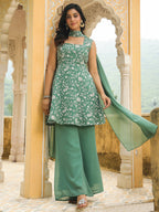 Janasya Sage Green Georgette Embroidered Kurta,Bottom & Dupatta