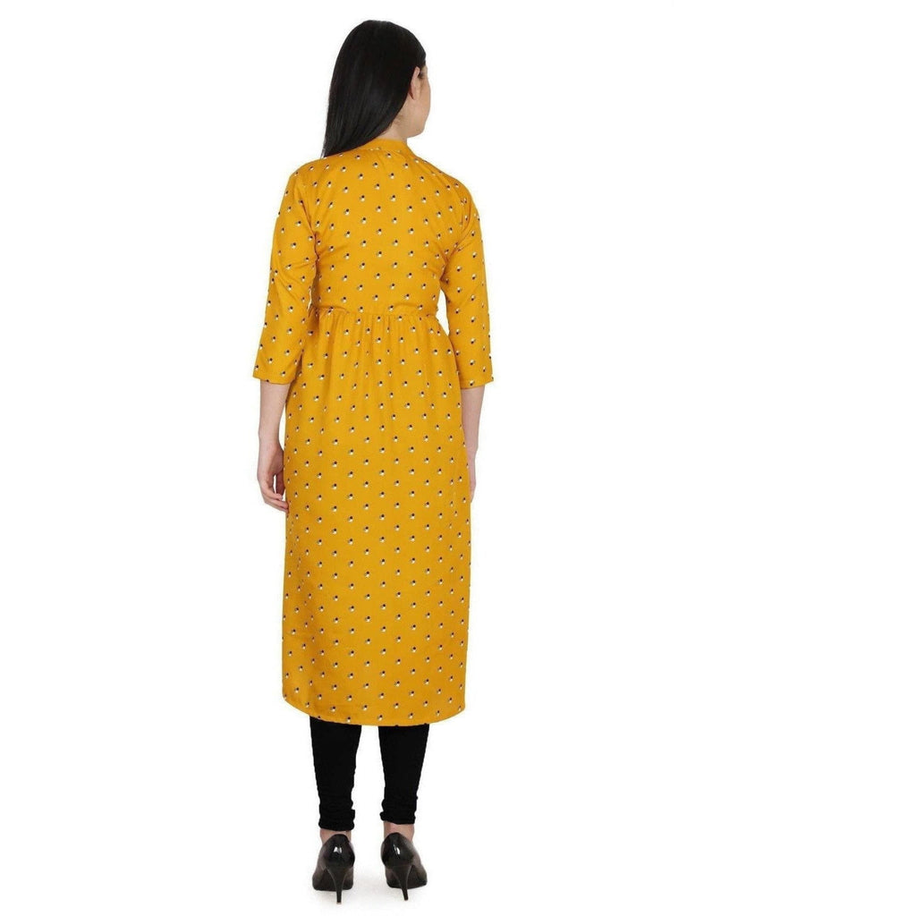 Kanoor Women's Yellow A Line Round Neck Kurti