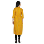 Kanoor Women's Yellow A Line Round Neck Kurti