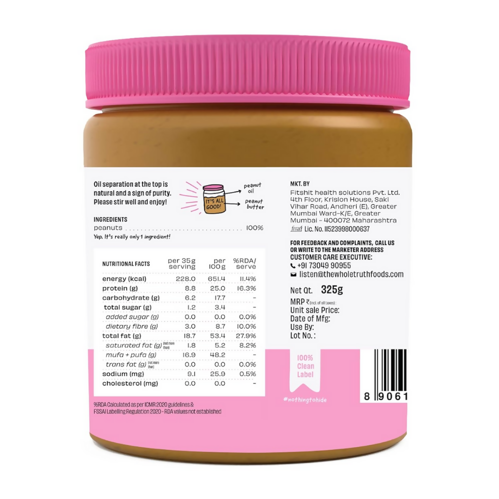 The Whole Truth Unsweetened Peanut Butter - Crunchy - Distacart