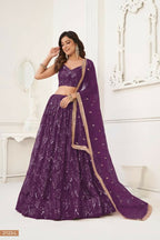 Aastha Fashion Wine Butterfly Net Tone To Tone Thread Work, Sequence Work And Original Mirror Work Embroidery Wedding Wear Lehenga Choli