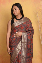Very Much Indian Modal Silk Ajrakh Handblock Printed Natural Dyes With Designer Border Saree - Maroon