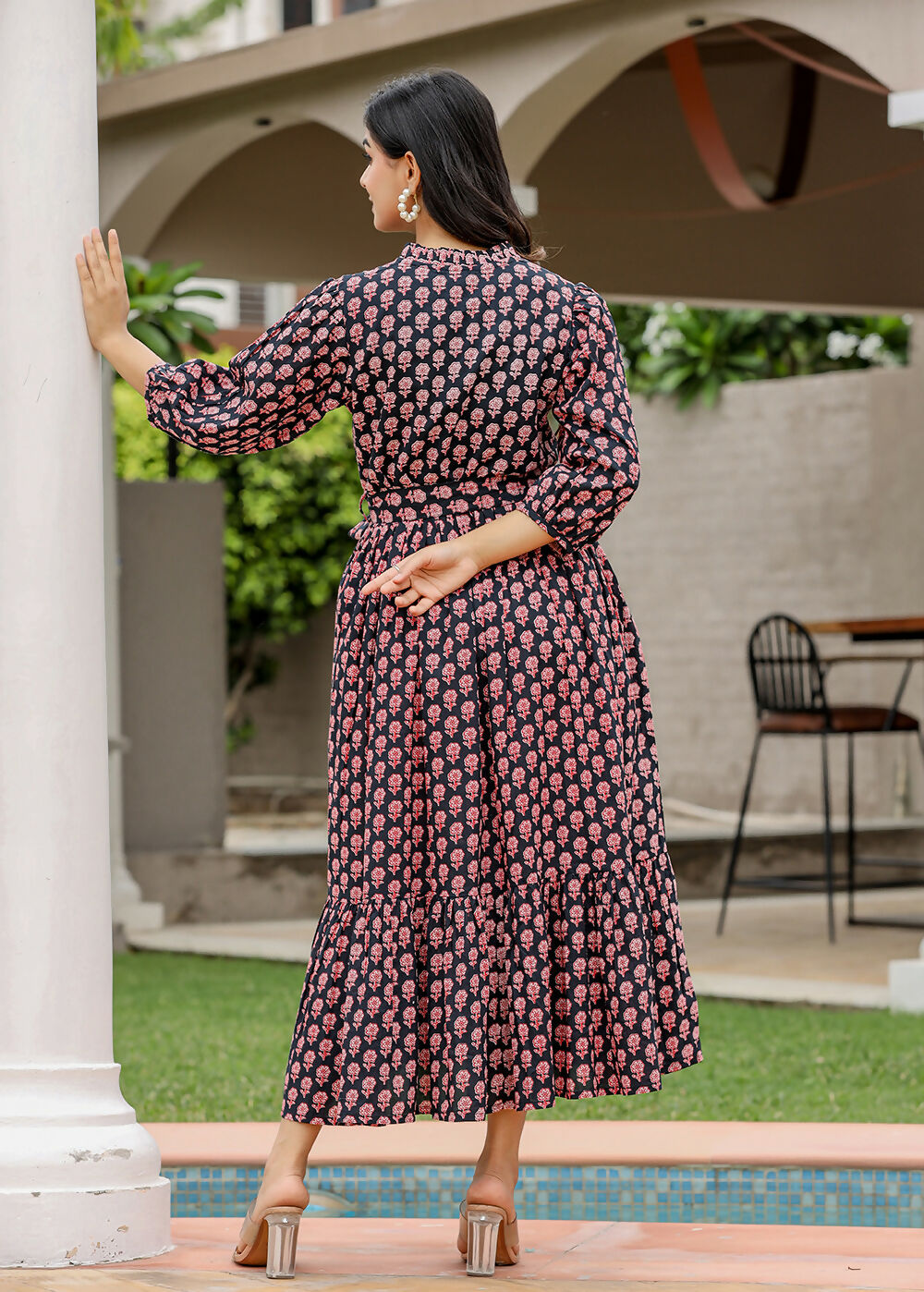 Kaajh Women's Black Bagru Print Floral Cotton Dress - Distacart
