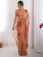 Traditional Partywear Peach Georgette Fancy Saree-Pavitra - Distacart