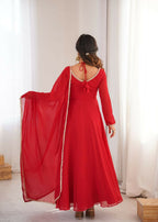 Teeya Creation Red Faux Georgette Designer Party Wear Long Gown - Distacart