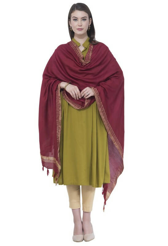 Mominos Fashion Moeza Cotton Golden Border Maroon Dupatta
