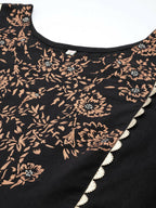 Ahalyaa Women Black Floral Printed Pure Cotton Kurta with Palazzos - Distacart