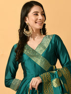 Myshka Women's Green Silk Festive Anarkali Kurta