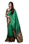 DEIANA'S Beautiful Designer Golden zari Soft Lichi Silk Saree - Green