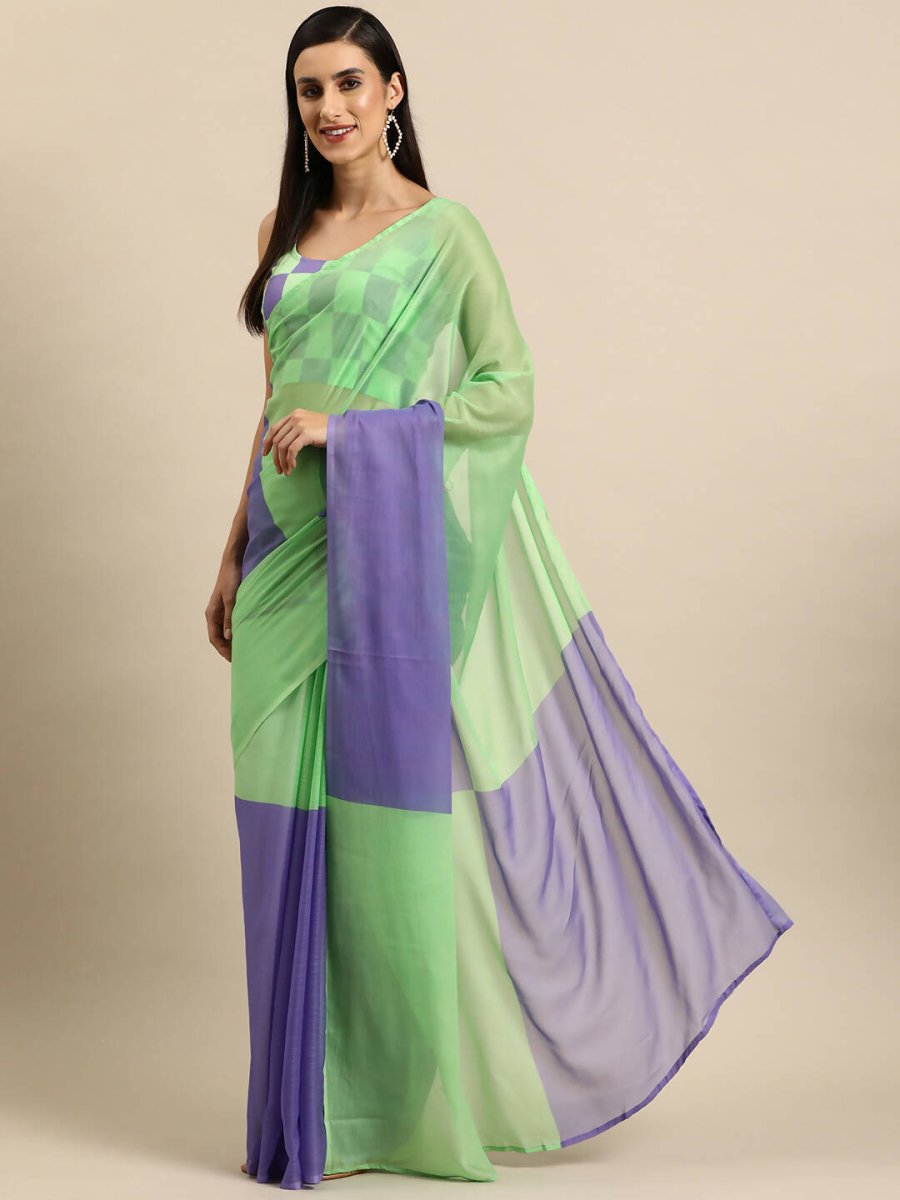 Ahalyaa Women's Traditional Semi Stitch Saree - Fluorescent Green