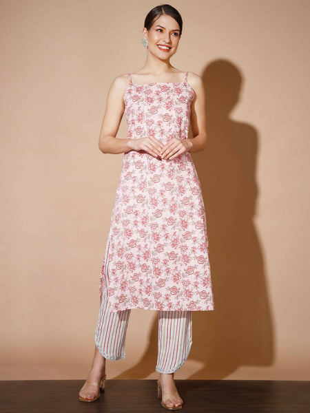 Myshka Women Pink Printed Kurta & Trousers