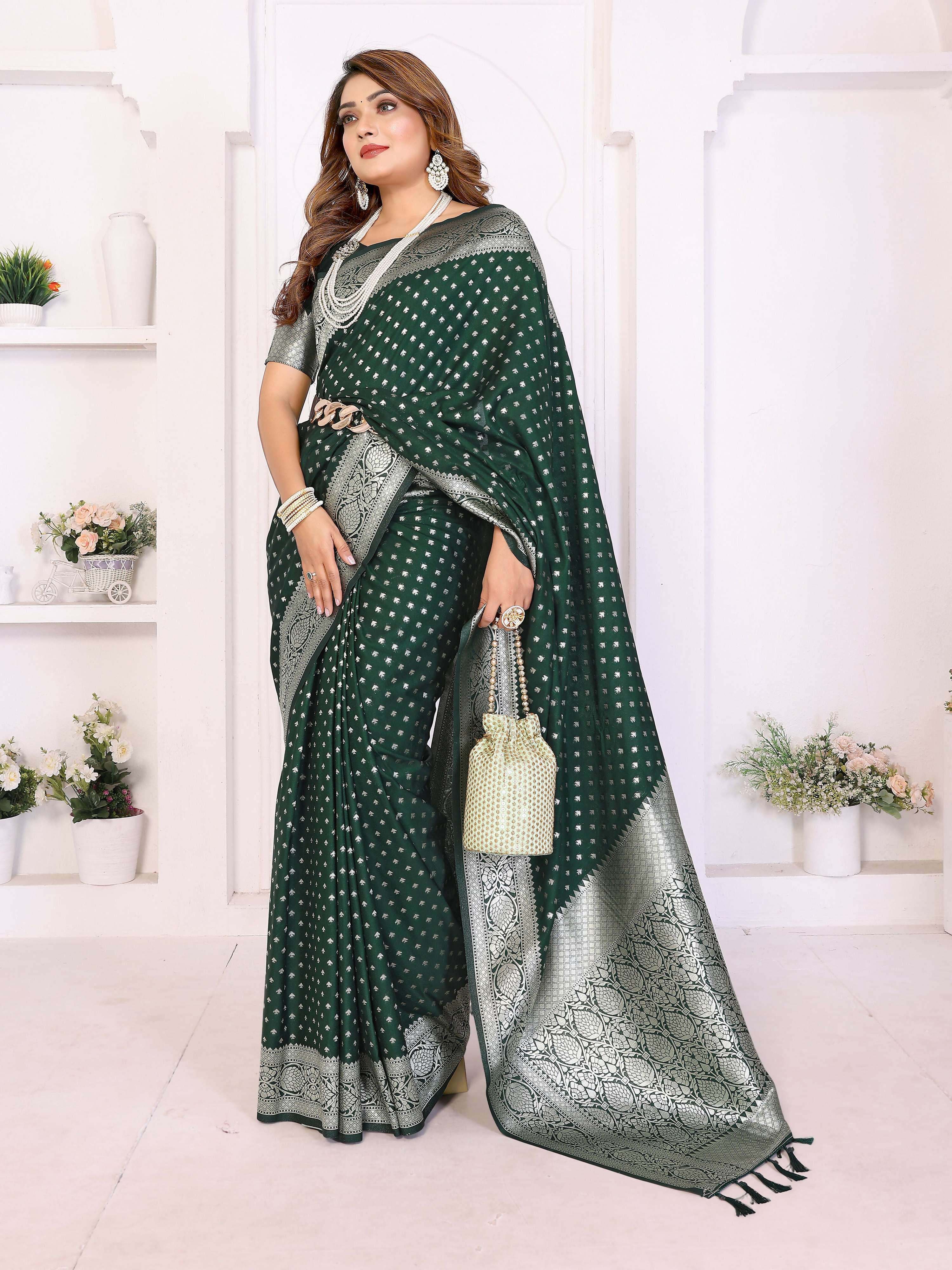 Aastha Fashion Green Georgette Silk Zari Weaving Saree - Distacart