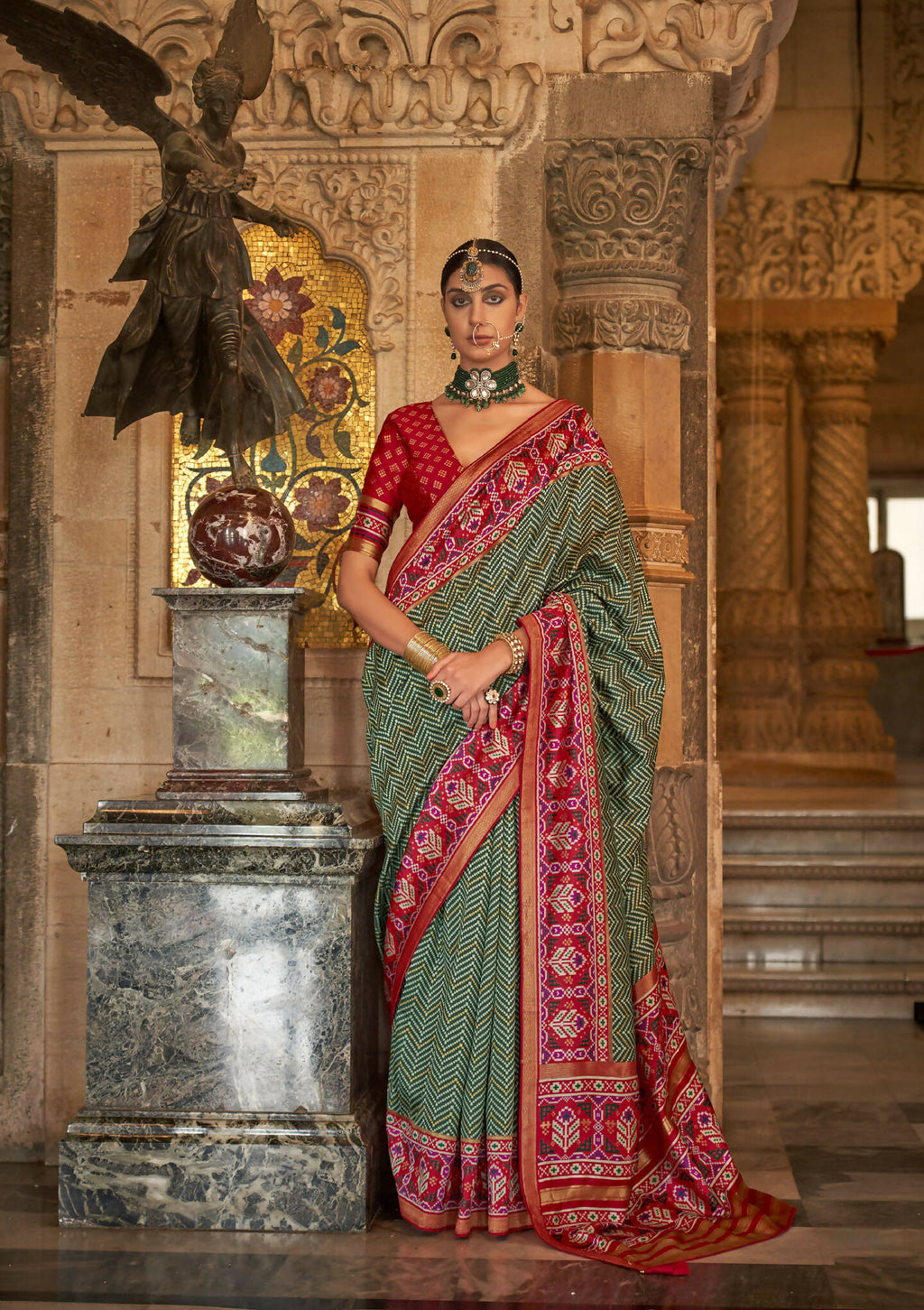Siam Green Banarasi Weaving, Ultra Aqua Finish, Zari Work Banarasi Silk Saree - Rath Kunti