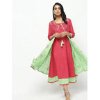 Cheera Double Layer Long Anarkali With Beautiful Block Print Design