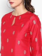 Janasya Red Poly Silk Kurta With Palazzo and Dupatta - Distacart