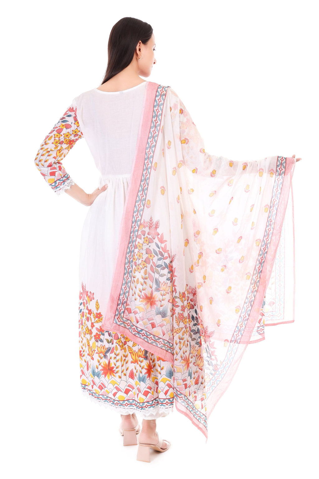 Jaitra Apparels Off White Embroidered Pure Cotton Kurta Set With Dupatta - Distacart