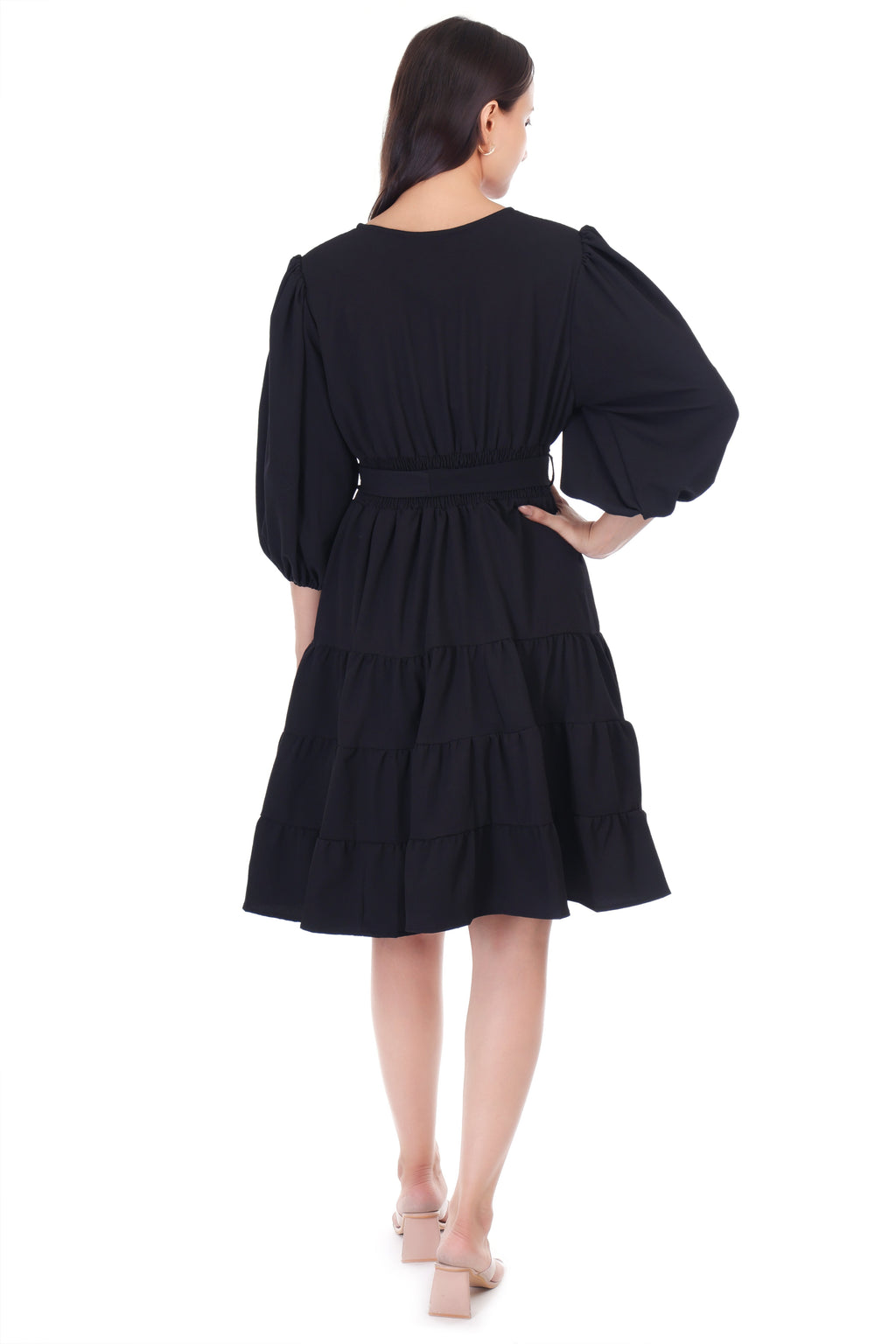 Jaitra Apparels Black Rayon Crepe Midi Dress - Distacart