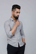 Miravan Men's Blue Pure Cotton Handblock Floral Print Shirt