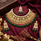 Jewel City Exquisite Gold-Plated Kundan Bridal Choker Set with Emerald Green Beads - Traditional Ethnic Indian Jewelry - Distacart