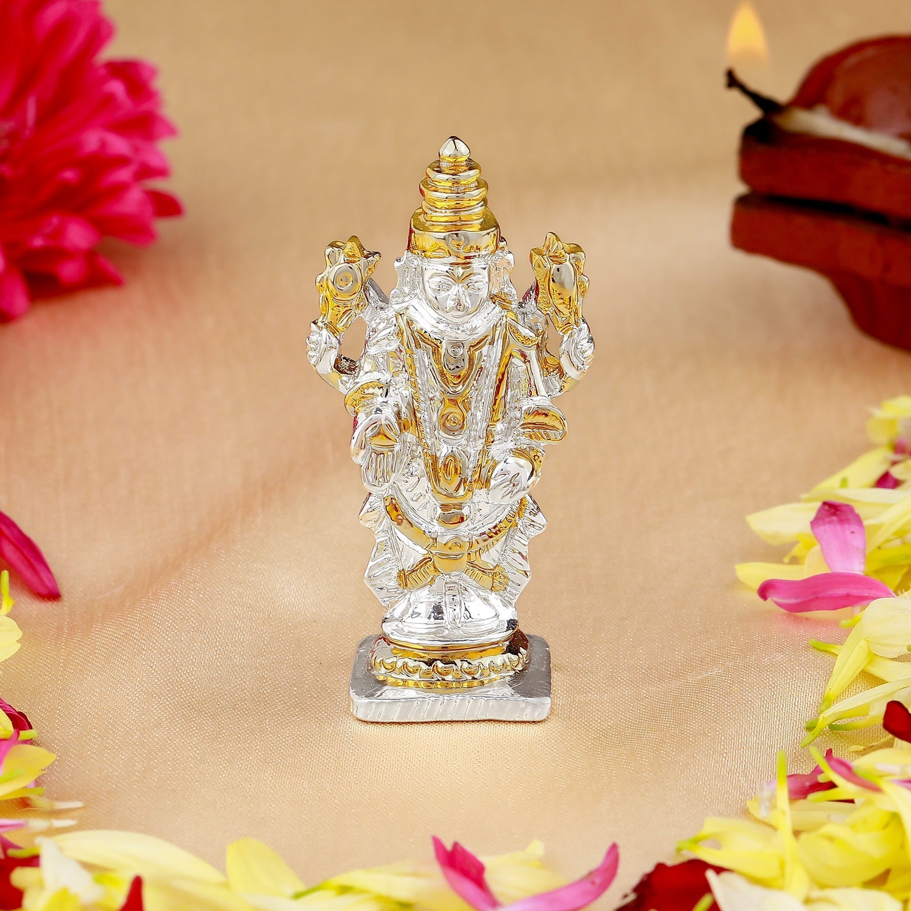 Estele Gold-Polished Lord Tirupati Balaji Idol Showpiece for Pooja Mandir/ Home Decorative