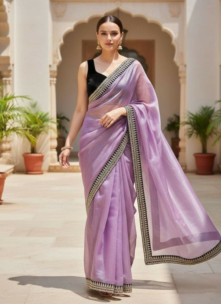 Joban Fashion Wine Soft twill Net Party Wear Sarees - Distacart