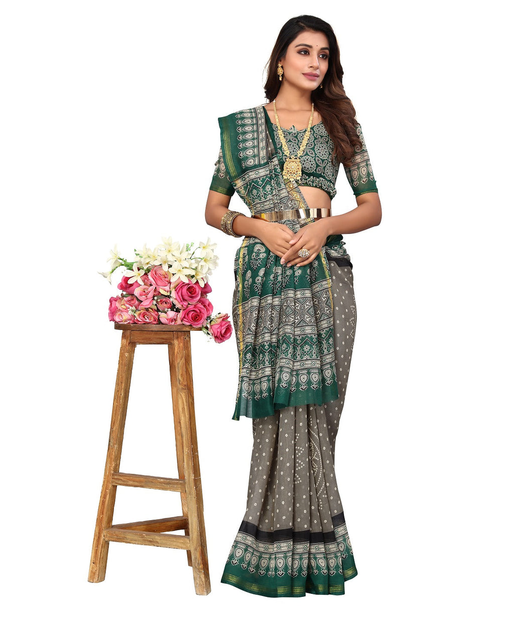 Vamika Linen Jari Border Grey Bollywood Style Saree