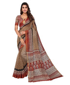 Vamika Linen Jari Border Brown Bollywood Style Saree