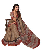 Vamika Linen Jari Border Brown Bollywood Style Saree