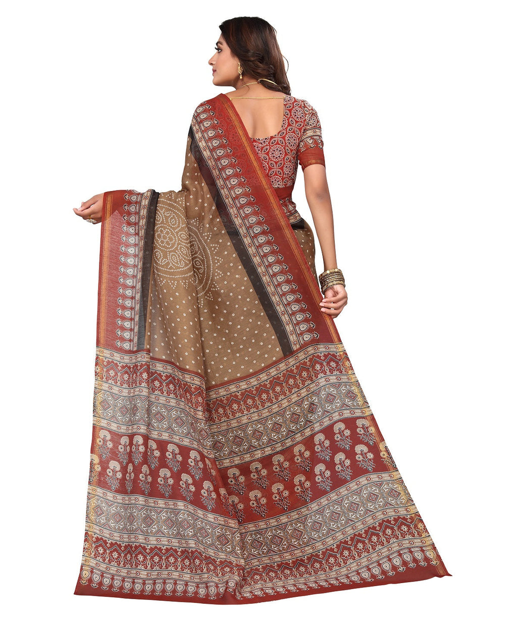 Vamika Linen Jari Border Brown Bollywood Style Saree
