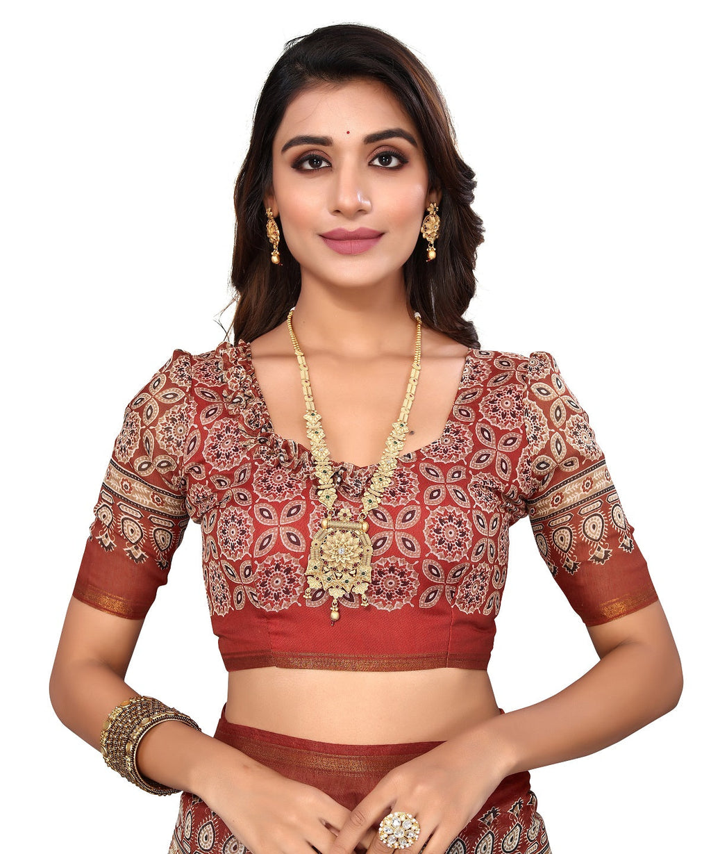 Vamika Linen Jari Border Brown Bollywood Style Saree