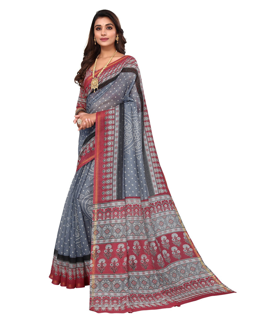 Vamika Linen Jari Border Grey Bollywood Style Saree - Distacart