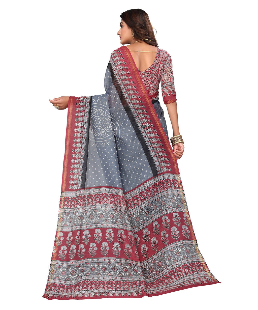 Vamika Linen Jari Border Grey Bollywood Style Saree - Distacart