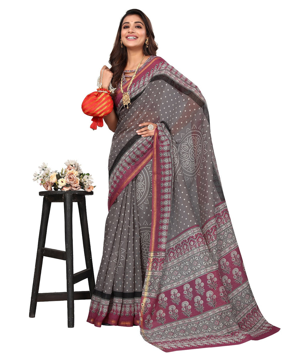 Vamika Linen Jari Border Grey Bollywood Style Saree