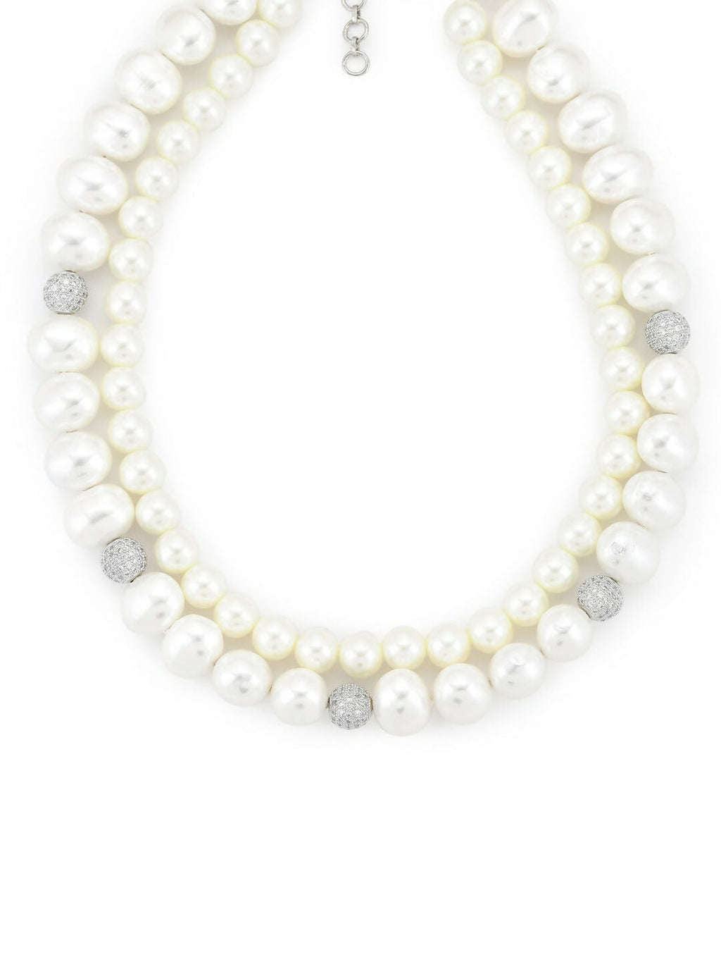 Layered Pearl White Neckpiece in Silver Chain- Ruby Raang