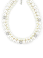 Layered Pearl White Neckpiece in Silver Chain- Ruby Raang