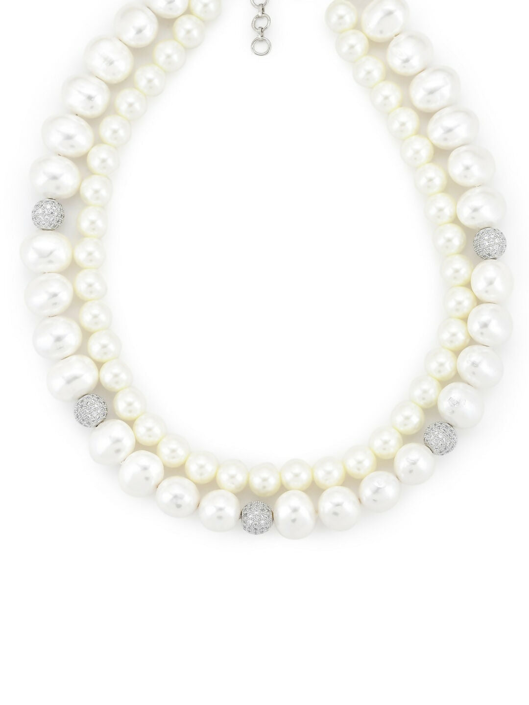 Layered Pearl White Neckpiece in Silver Chain- Ruby Raang