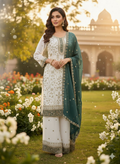 Teeya Creation White Color Faux Georgette Embroidery Work Long Party Wear Palazzo Suit - Distacart