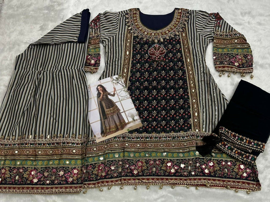 Anaita Black Heavy Crepe Silk Ready Made Suit with Multi Digital Printed & Aari Work - Distacart