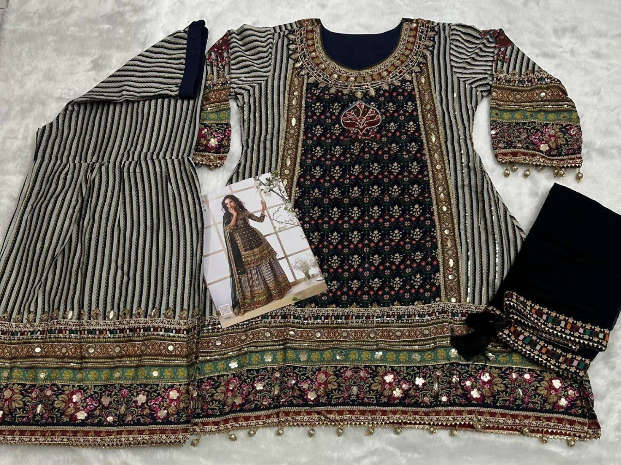 Anaita Black Heavy Crepe Silk Ready Made Suit with Multi Digital Printed & Aari Work - Distacart
