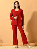 Myshka Women's Red Solid Coat With Trousers