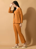 Myshka Women's Mustard Solid Coat With Trousers