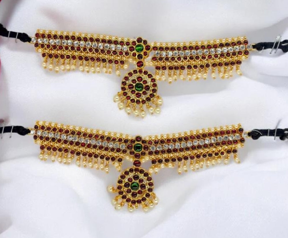 Elite Trading Classical Dance Bajuband – Kempu Red & White Stone Armlet for Bharatanatyam & Kuchipudi/Unisex- Both Men and Women can use - Distacart