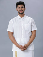 Ramraj Cotton Mens Half Sleeve Formal Poly Cotton White Shirt