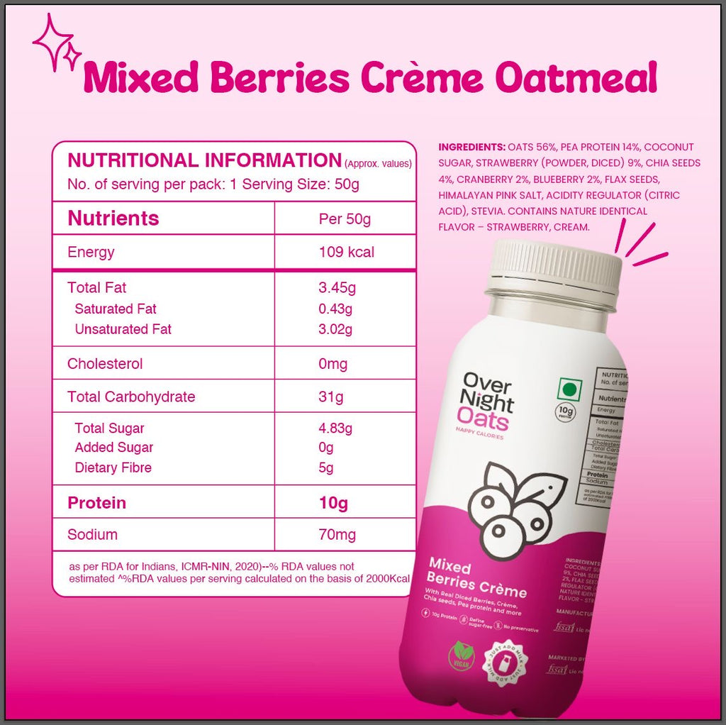 OverNightOats Vegan Mixed Berries Crème Oatmeal - Distacart