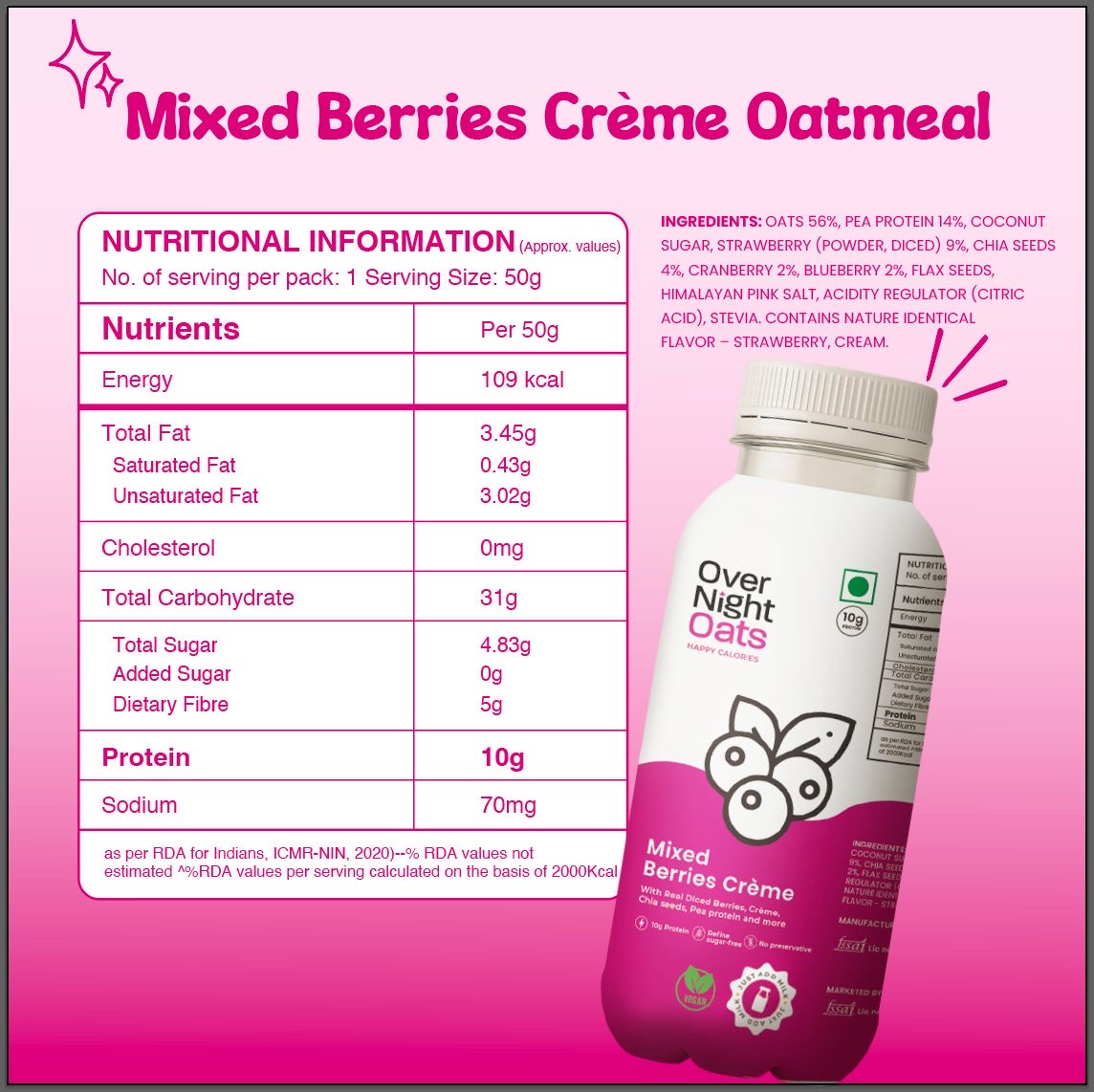 OverNightOats Vegan Mixed Berries Crème Oatmeal - Distacart