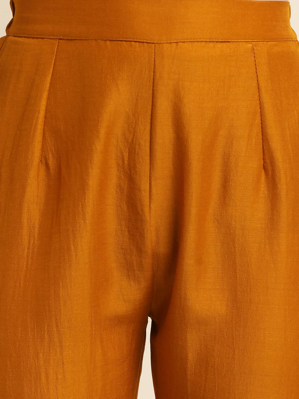 Mustard Chinon Floral Embroidered Top with Bottom - Maanushi